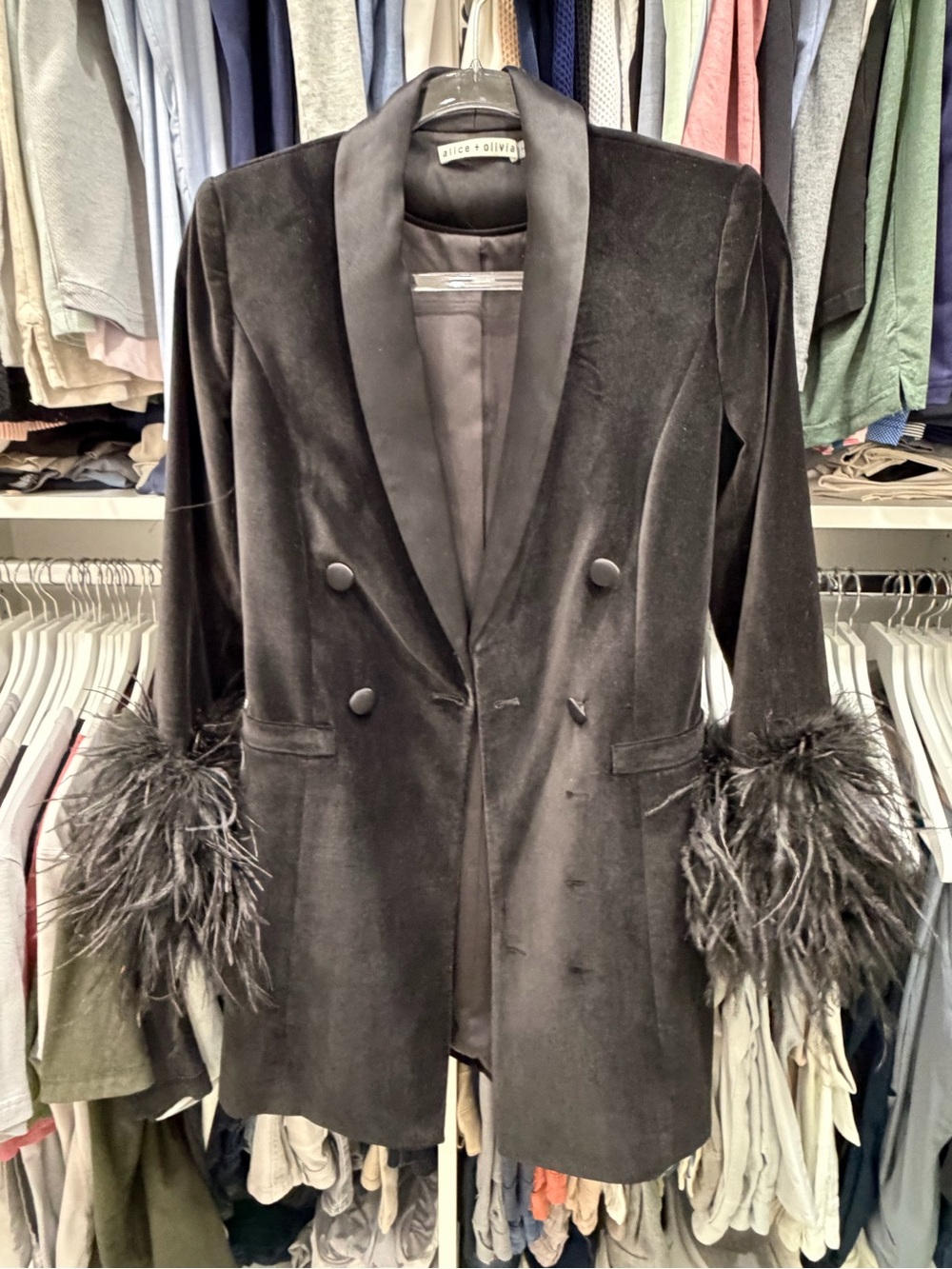 Alice + Olivia LATOYA FEATHER CUFF BLAZER MINI DRESS - Picture 4 of 6